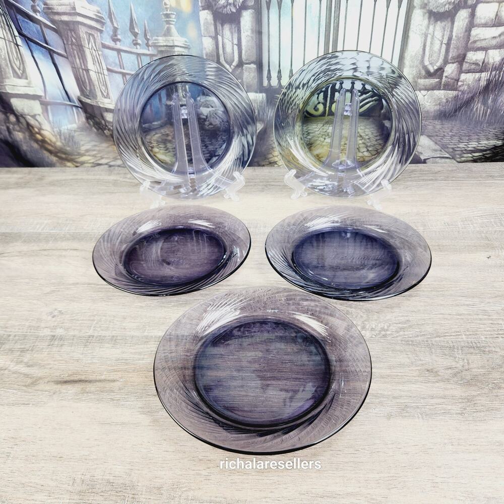 Pyrex Festiva Amethyst 7.5" Salad Plates Lot Of 5 USA Purple Swirl Corning